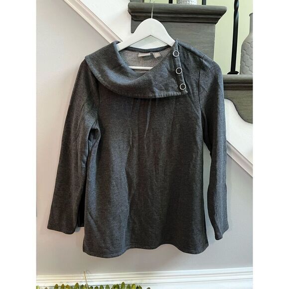 Chico’s Gray Button Down Collar Super Soft & Cozy  Pull Over Sz 0 or XS EUC - Picture 1 of 7